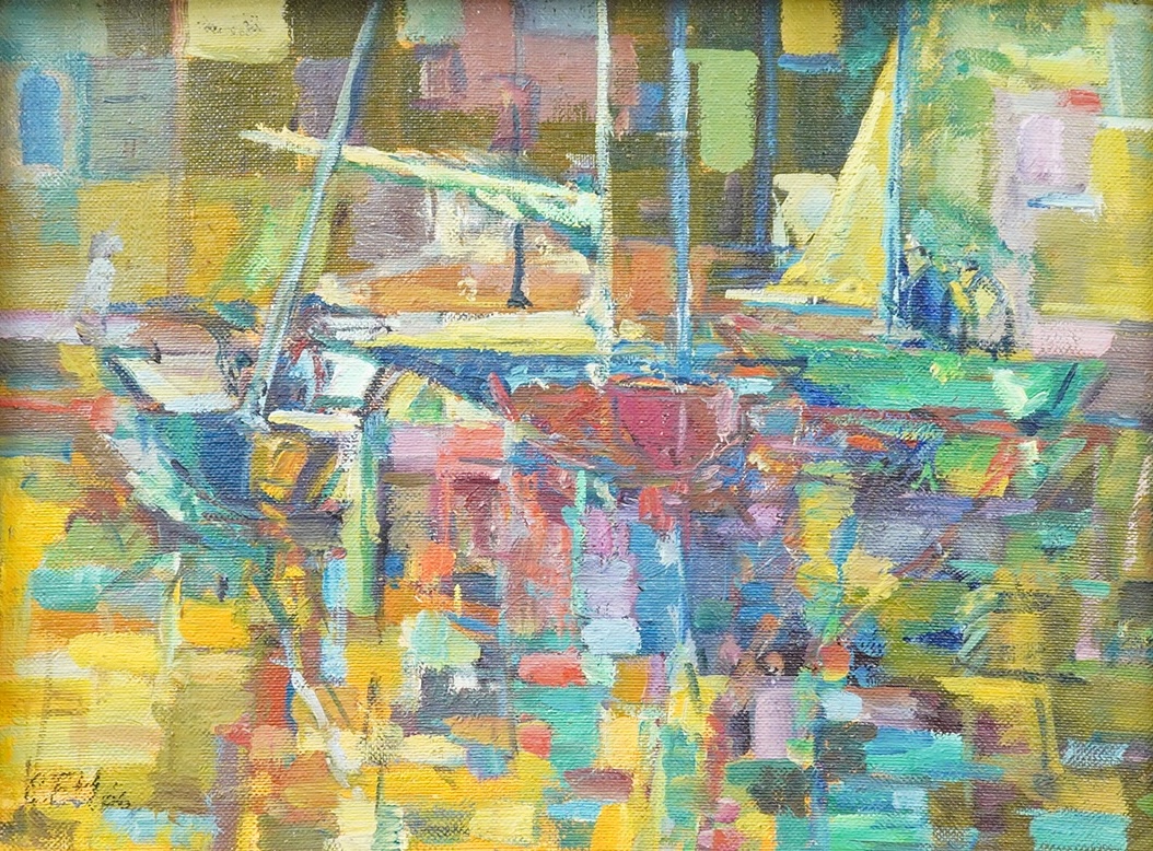 Chris House, 'Harbour Reflections', signed and dated '06, oil on canvas board, 29 x 39cm